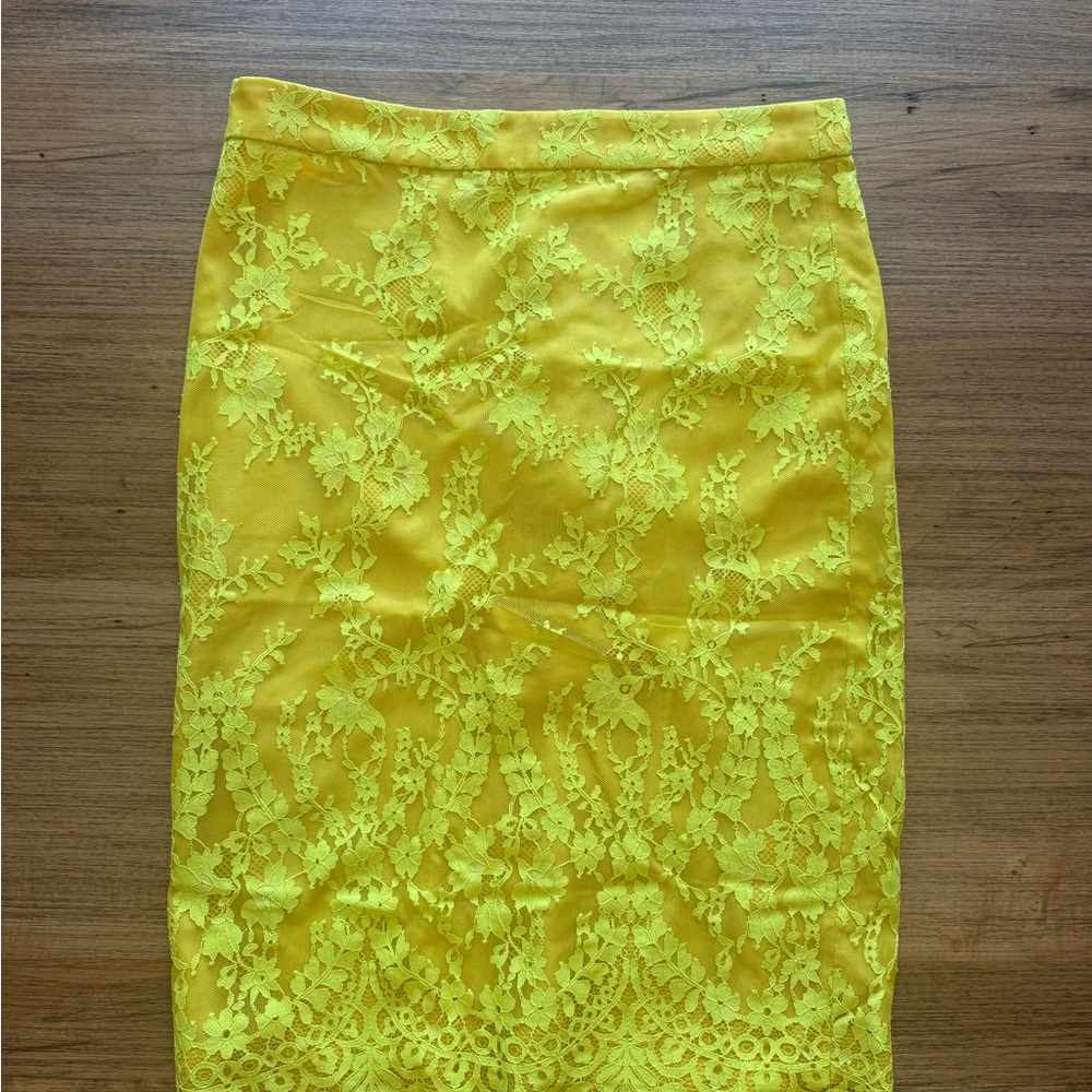 J. Crew Yellow Lace Pencil Skirt